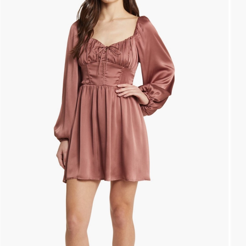 All in Favor long sleeve satin mini dress